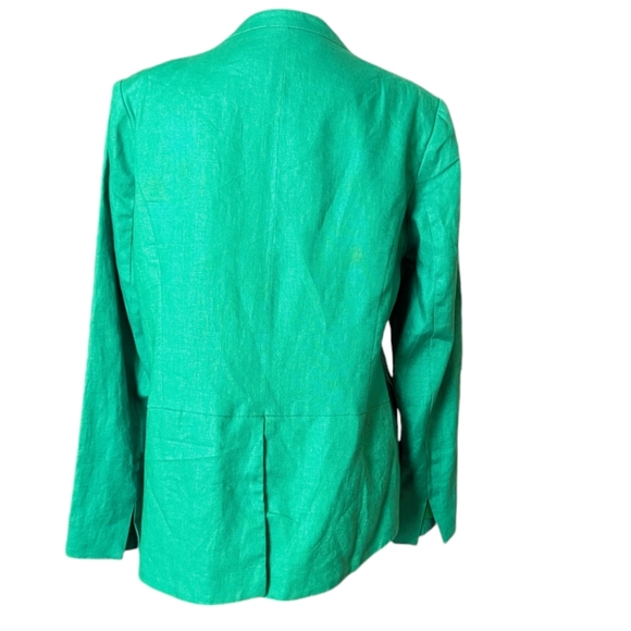 Neiman Marcus Linen Blazer Large Green Open Back Slit Modern Jacket Light Solid - Picture 3 of 4